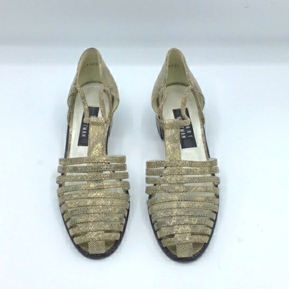 Stuart Weitzman Python Gold Leather Caged Loafers 8.5. - Picture 2 of 14